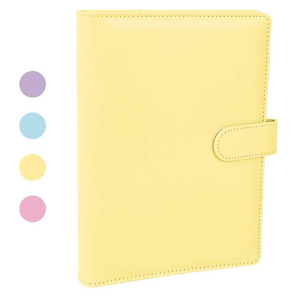 A5 PU Leather Ring Binder, Refillable 6 Round Ring Binder Cover, Business Notebook Binder Notepad and Meeting Notebook, Travel Writing Notebook Diary Binder Cover (Yellow)