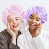 3 PCS Shower Cap for Women - Large Reusable Waterproof Shower Bath Caps,Double Layer Hair Cap Hat for Long and Thick Hair EVA Lined,Shower Cap for Women Men Ladies Spa Salon (White+Pink+Purple)