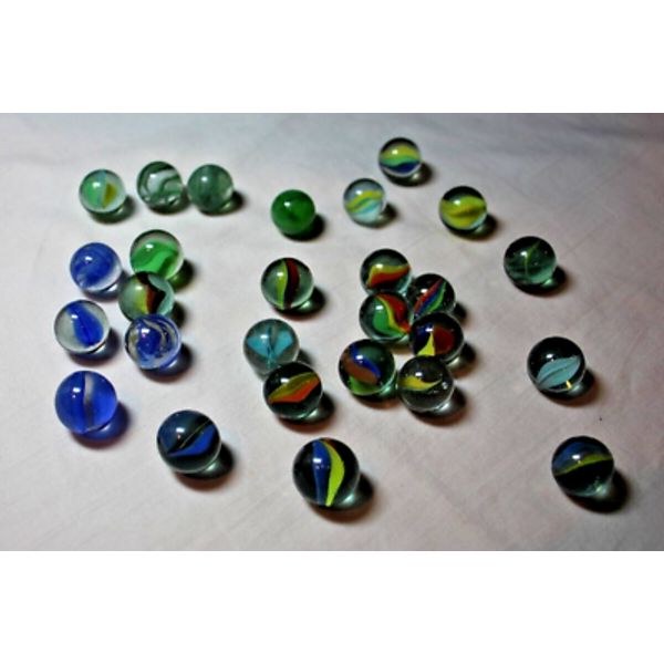 Glass Marbles pureys Toy Game Glass marble blues greens cats eye 27 PCs  vintage