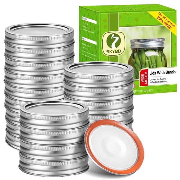 100Pcs/50 Sets Canning Jar Lids and Rings Wide Mouth Split-Type Lids with Silic