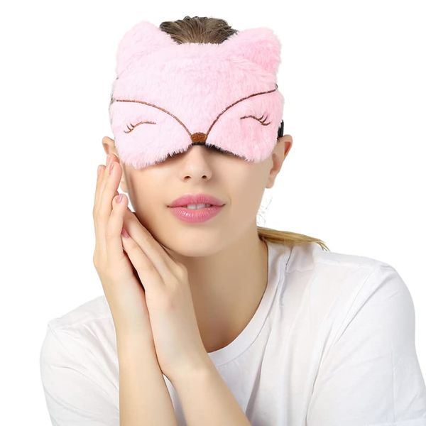 Kids Fluffy Animal Eye Mask for Sleeping [Pink Fox]