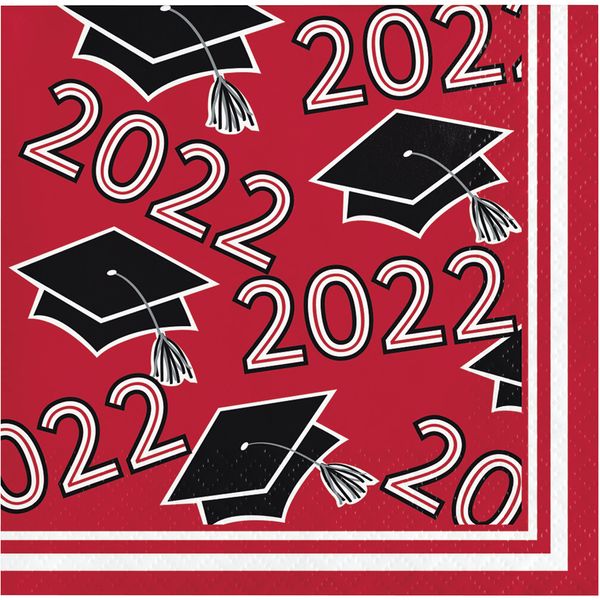 Creative Converting Class of 2022 Classic Red Beverage Napkins, 5"