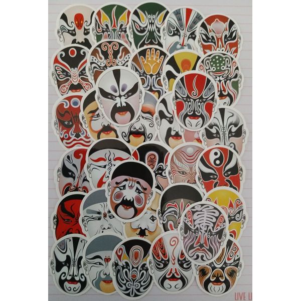 35pc Chinese Opera Phantom Mask assorted Decorative PVC material Stickers 1”inch