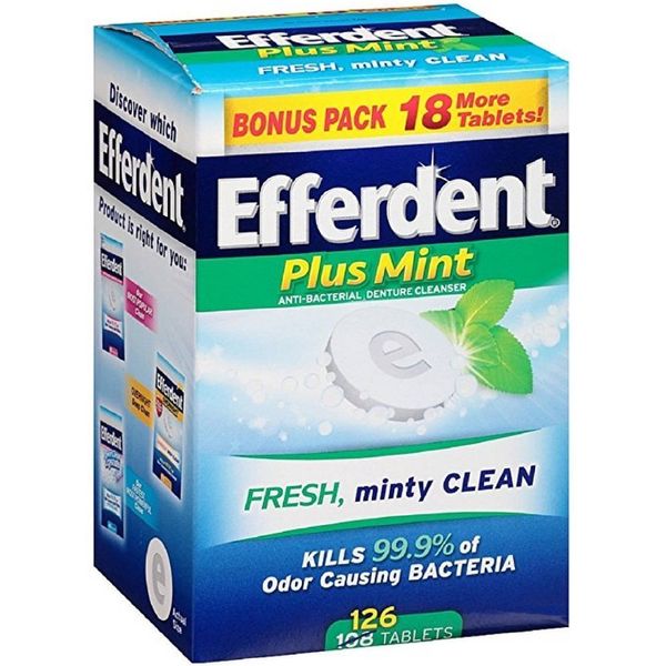 Efferdent Plus Mint Anti-Bacterial Denture Cleanser Tablets 126 ea (Pack of 3)
