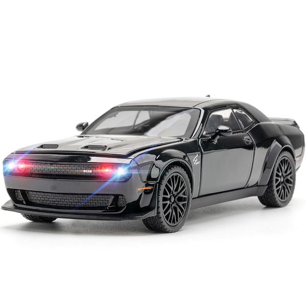 YMHAT Toy Cars 1/32 Dodge Challenger Die Cast Metal Toy Cars Hellcat Toy Car with Sound and Light Pull Back Hellcat Car for 3+ Year Old Boys and Kids