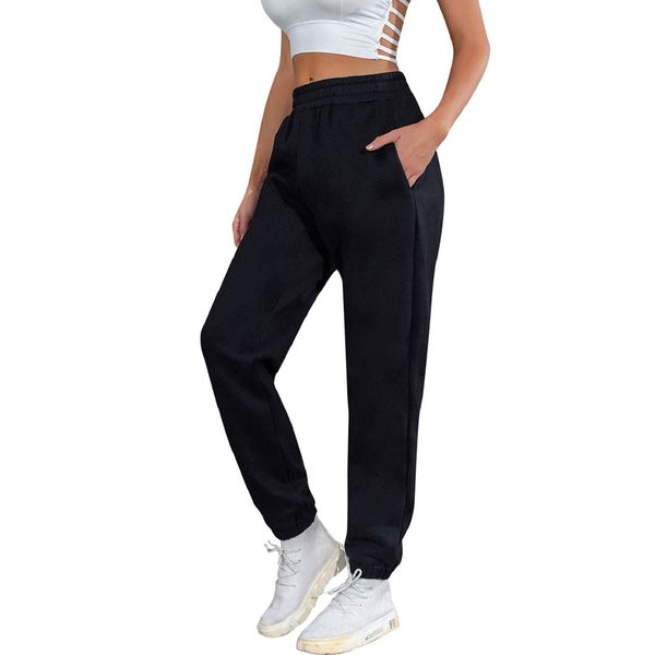 heekpek Jogginghose Damen Baumwolle Wärme Sporthose Damen Lang Sweatpants Lässige Lose Dick Freizeithose Damen Warme Hose für Winter, Schwarz, XL