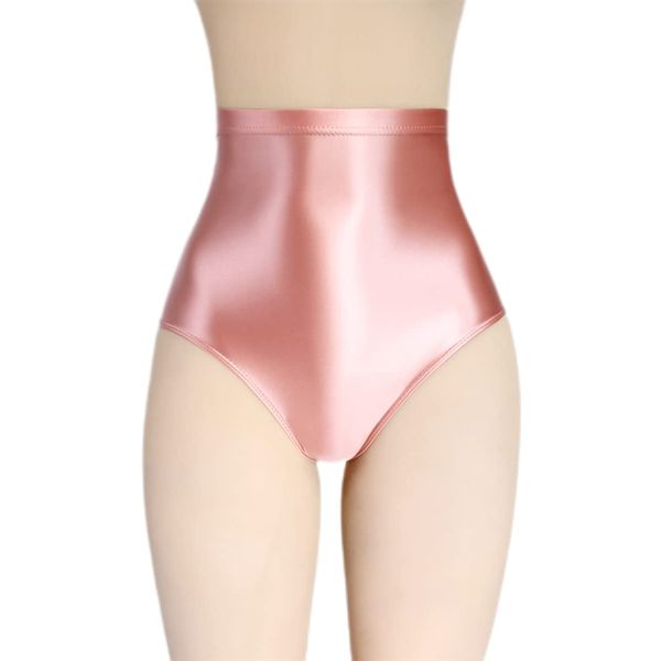 MJINM Super High Rise Waist Women's Panty Trunk Stretch Tight Silky Sheer Sports Swimming Bikini Panties Bold Cosplay, Pink