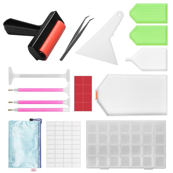 Complete 5D Diamond Painting Kit Tool, Tomorotec Diamond Painting Accessories, Light Drill Pens, Fix Tools Aligning Repair, Painting Roller, Storage Box, Plastic Tray Kits for DIY Craft