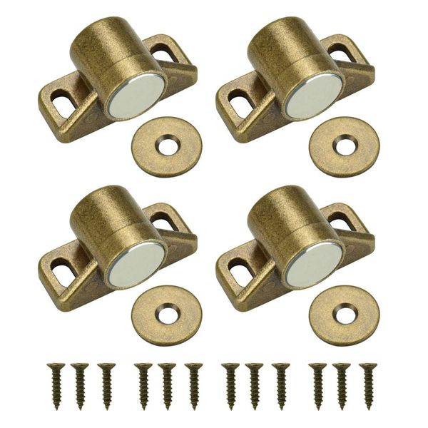 TANCUDER 4 PCS Magnetic Door Catch Latch Kitchen Magnet Push Catch Round Magnets Door Closers Catches Retro Cabinet Hardware Fittings with Screw for Wardrobe Cupboards Drawer Closet Doors, Bronze