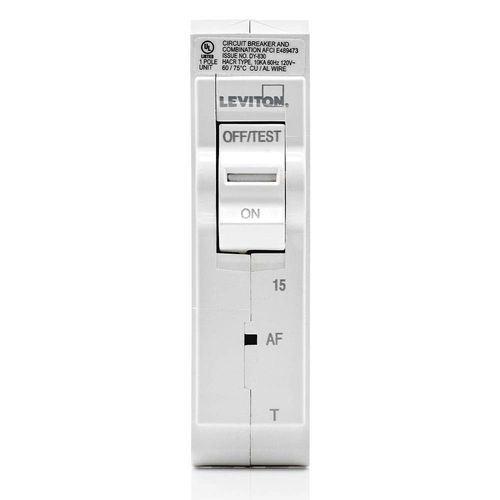Leviton LB115-AFT 15A 1-Pole Plug-On AFCI Branch Circuit Breaker, Thermal Magnetic, 120 VAC, White