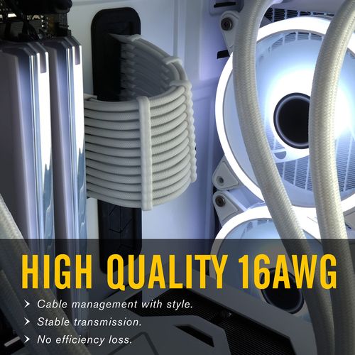 EZDIY-FAB PSU Cable Extension Kit - Sleeved Cable- Custom Power Supply Extension, 16 AWG, 24/8/6/4-PIN with White Combs
