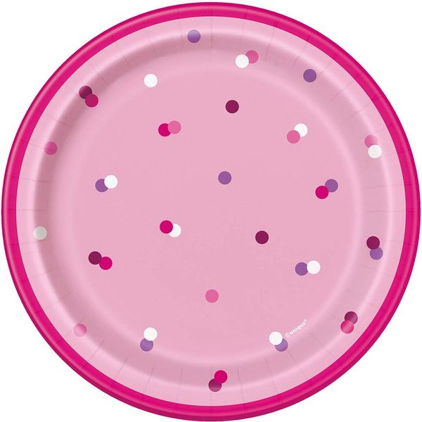 Unique 83604" Happy Birthday Pink Round Paper Plates-7" Silver | 8 Pcs