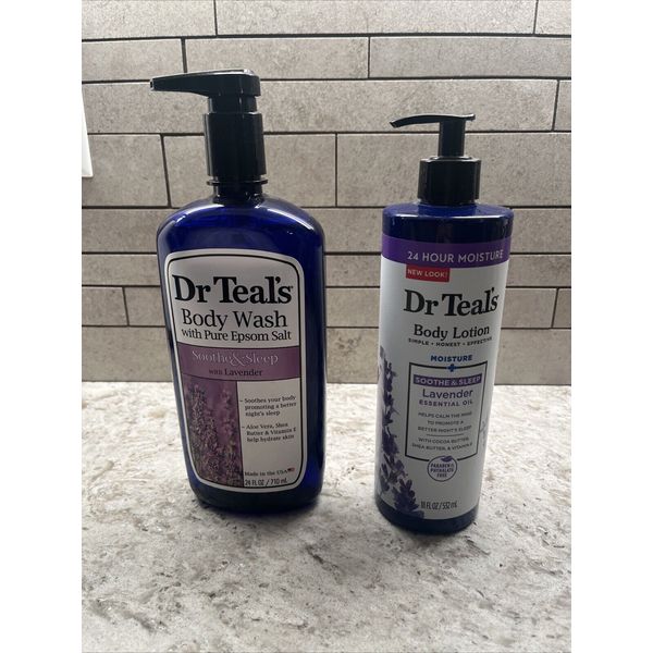 Dr Teal's Pure Epsom Salt Body Wash 24oz & Body Lotion With Lavender 18oz