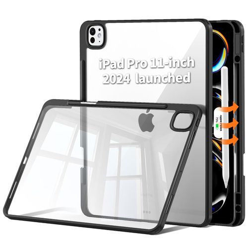 Matekxy Slim Case for 2024 iPad Pro-11 Inch - M4 5th Generation iPad Cases with Pencil Holder, Supports Pencil Pro, Transparent Back Shell, Shock, Drop Protection Soft Silicon Bumper, Black