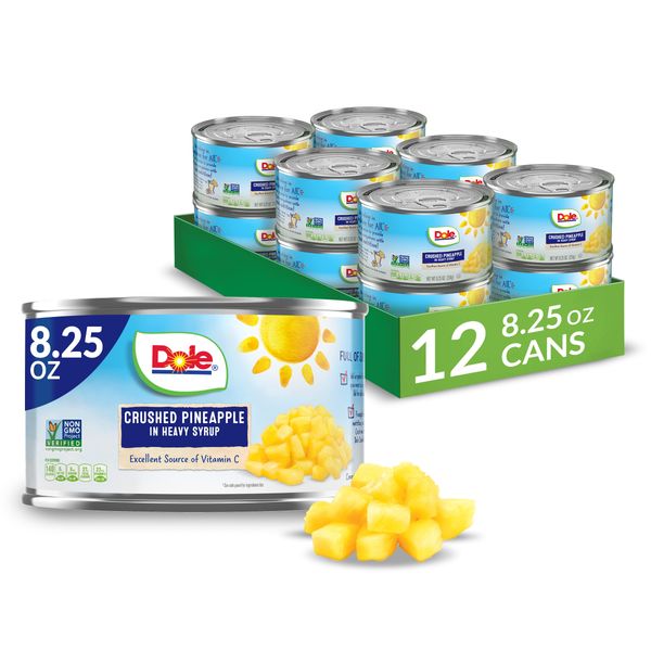 Dole Canned Fruit, Crushed Pineapple in Heavy Syrup, Gluten Free, Pantry Staples, 8.25 Oz, 12 Count, Packaging May Vary