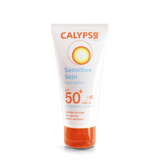 Calypso Sensitive Skin Face Sun Lotion | SPF 50+, Very High Protection, Hypoallergenic Sunscreen, Suitable for Kids, Water Resistant, 50ml