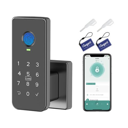 Foxgard Fingerprint Door Lock – 5-in-1 Biometric Smart Lock with Keypad, App Control, Key, Auto-Lock, Electronic Deadlock – Keyless Entry for Bedroom, Office, Indoor Use – Includes 2 IC Cards