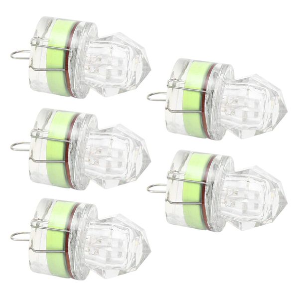 5pcs Practical LED Fishing Lights Underwater Fishing Lights Auto Open Close Shock Resistant Fishing Lure Diamond Shape Luminous Attracting Fish Waterproof Plastic (Green)