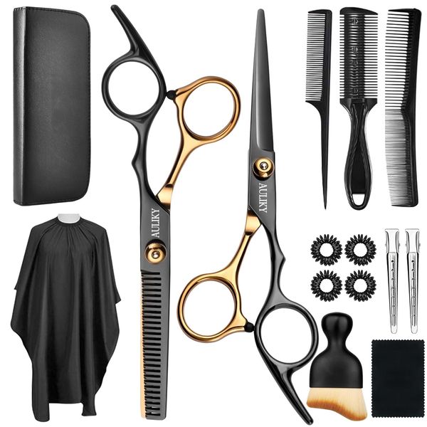 Hair Cutting Scissors Shears Kits, 15 Pcs Professional Hairdressing Scissors Set, Stainless Steel Hairdressing Shears Set Professional Thinning Scissors for Barber/Salon/Home/Men/Women/Kids/Adults