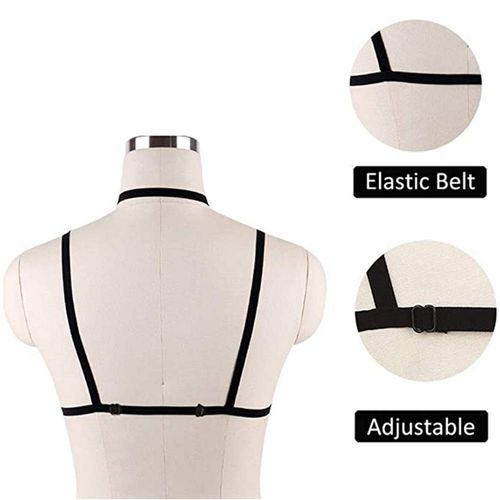 LIVE4COOL Women Harness Elastic Cupless Cage Bra Sexy Lingerie for Women Adjustable Hollow Out Crop Top Exotic Strap Bra, Black7, One size