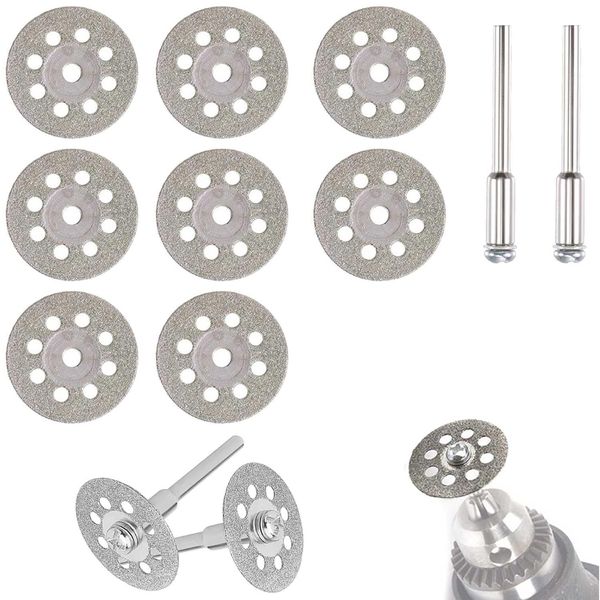 AmoYoung Round Hole Mini Diamond Cutter, 14 Pieces, Diameter 1.2 x 1.2 inches (30 mm) x 10 Pieces, 2 x 0.09 inch (2.35 mm) Axis, 2 x 0.1 inch (3 mm) Shaft, Router Diamond Cutter, Mini Router Bit,