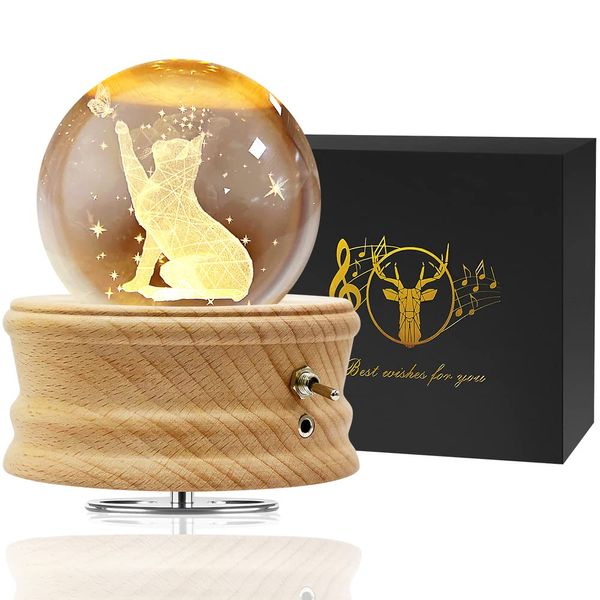 Mozalida Music Box, Genuine Birthday Gift, Crystal Ball, Christmas Gift, Snow Globe, Valentine's Day, Moon Lamp, Girlfriend, Indirect Lighting, Bedside Lamp, LED Light, USB Charging, Projection Function, Interior, Stylish, Wooden, Handmade Wedding Gift, G