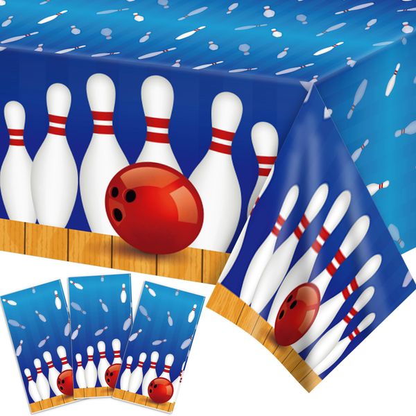 3 Pcs Bowling Disposable Tablecloth, Sports Ball Table Cover Party Tablecloth, Bowling Birthday Party Decoration Beach Plastic Table Cover, 54 x 87 inches