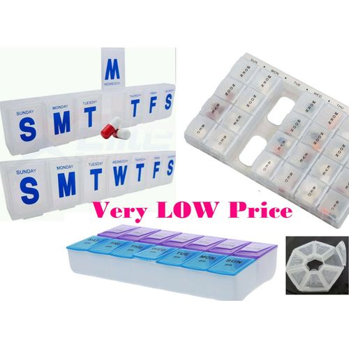 Seven Day AM and PM Pill and Tablet Storage Box with compartments (Single)