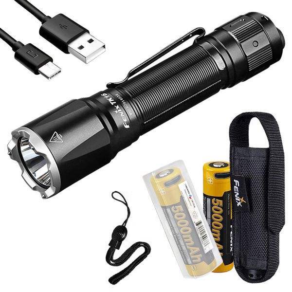 Fenix TK16 v2.0 Tactical Flashlight, 3100 Lumen Long Throw with Two USB-C ARB-L21-5000U and LumenTac Organizer