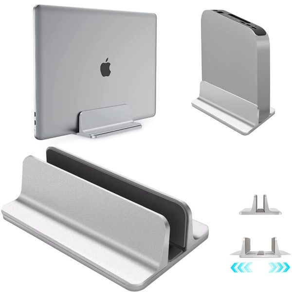 Vertikaler Laptop Ständer, Aluminium Büro Verstellbarer Notebook Ständer, Verstellbarer Dock-Größe (Bis Zu 43,94 cm) für MacBook Pro/Air, und andere, Silber