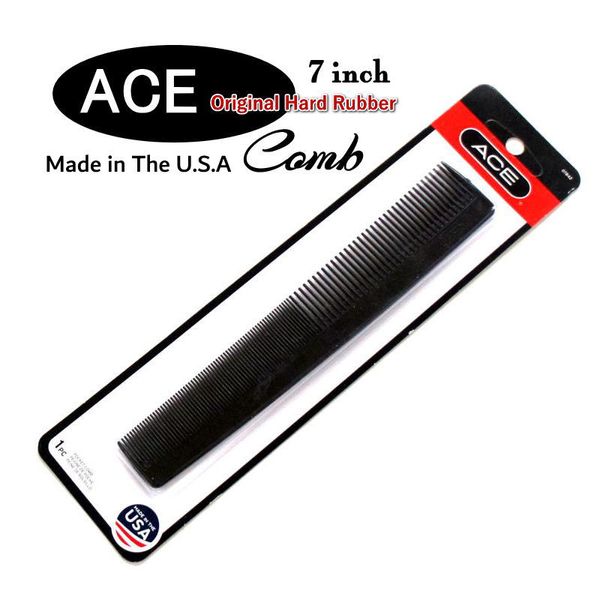 Made in USA ACE Ace Comb 7inch 18cm Comb Black Hard Rubber Plastic American Hair Styling Grooming Mobile Old Style Fashion