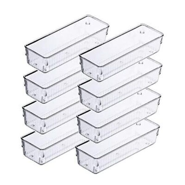 8Pack Clear Plastic Desk Drawer Dividers Drawer OrganLarge Size izer 8P-9x3x2''