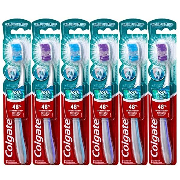Colgate 360 Enamel Health Sensitive Toothbrush, Compact Head, Extra Soft - Pack of 6