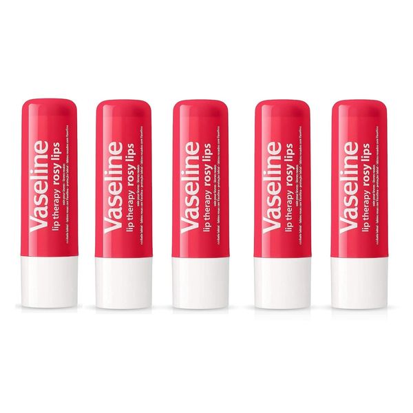 5 Pack Rosy Lips Vaseline Lip Therapy Lip Stick with Petroleum Jelly, Total 5