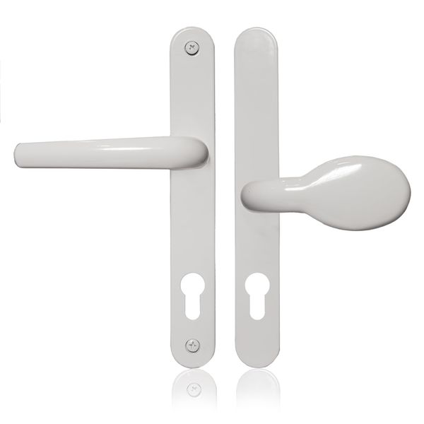 XFORT Uros White Door Handle, (PZ 62/92mm, Screw Hole Distance 211mm, 243mm Overall) Aluminium Offset Lever/Pad, UPVC Door Handle