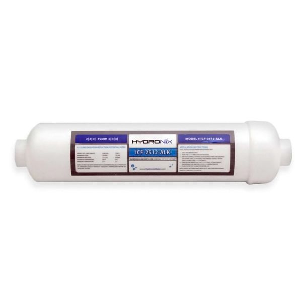 Hydronix Alkaline Remineralization & pH Balance Inline Water Filter ICF-2512-ALK | Fits Any Reverse Osmosis RO Drinking Water System, Under Sink, Ice Makers, 1/4" NPT Ports