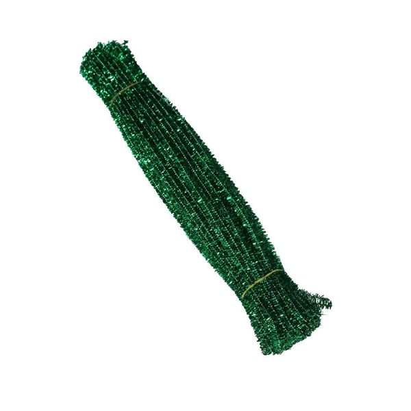 AKOAK 100 Count 6mm x 300mm Shiny Chenille Stems Metallic Pipe Cleaners Tinsel Stems Wired Sticks for DIY Arts and Crafts (Green)