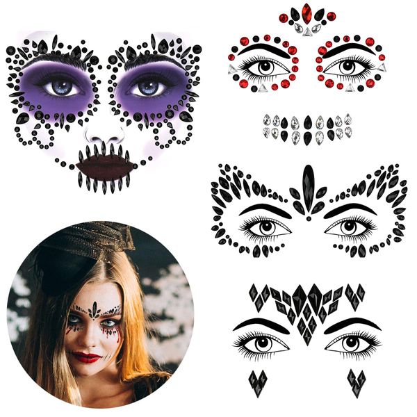 Bowitzki Face Jewels Halloween Rhinestone Stickers Self Adhesive Crystal Makeup Face Gems Stick for Festival Accessory Decorations (C)