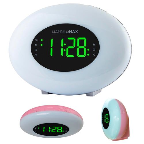HANNLOMAX HX-162CR AM/FM PLL Radio with Alarm Clock, RGB Mood Light (7 Colors) and Dynamic Mode, 1" LED Display with dimmer Function, AC Operation only (Pink)