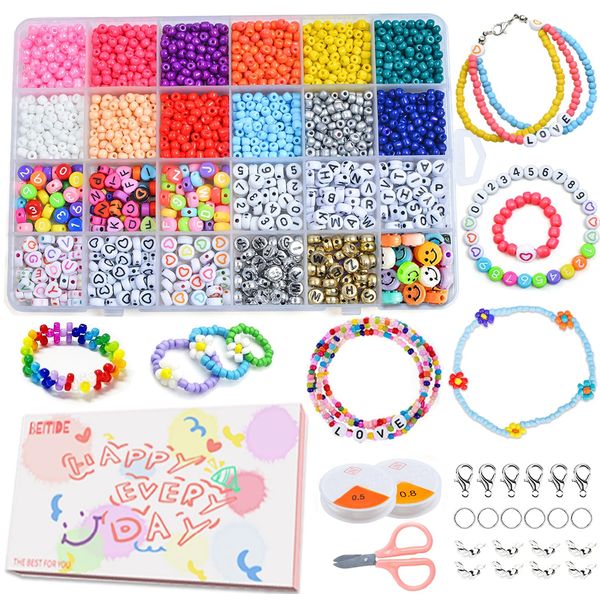 Beads for Jewelry Making 6720pcs Glass Seed Beads 3mm and Alphabet Letter Beads for Necklace Bracelet Jewelry Making Kit, Friendship Bracelets Art Craft Kit for Kids Girls Adults Gift