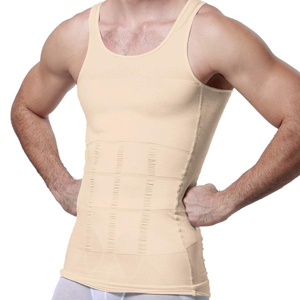 GKVK Mens Slimming Body Shaper Vest Shirt Abs Abdomen Slim, Beige, S(Chest size76cm-81cm/30inches-32inches)