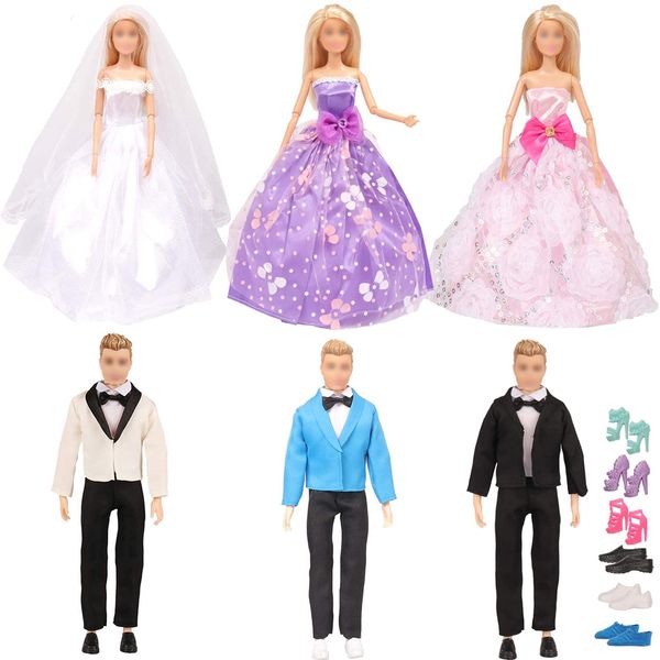 SOTOGO 18 Pieces Doll Clothes and Accessories for 11.5 Inch Girl Boy Doll Happy Wedding Playset Include 6 Sets Handmade Doll Groom Suit, Wedding Dress and 6 Pairs Shoes