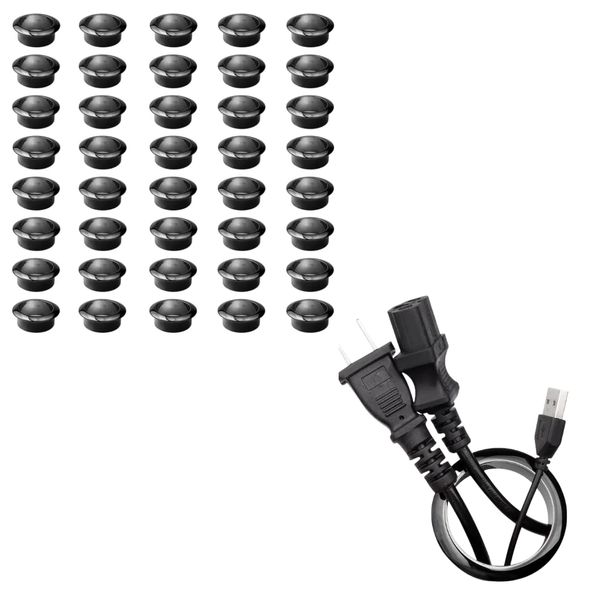 Mcoser 40Pcs Black Desk Cable Grommets,35mm Wire Hole Cover, Cable Wire Grommet,Round Plastic Cable Cover for Management Home Office Computer Desk Wires