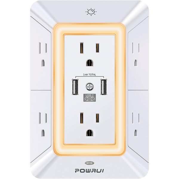 Multi Plug Outlet Surge Protector - 6 Outlet Extender with 3 USB Ports