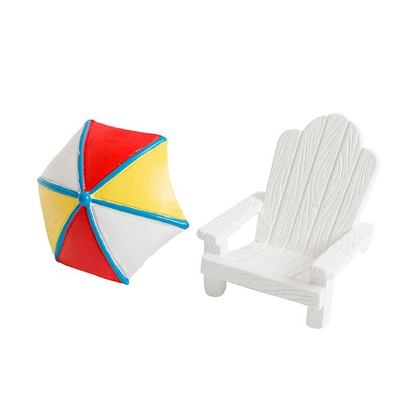 Toyvian 2pcs Miniature Chair Mini Beach Chair Sun Umbrella Cake Topper Micro Landscape Bonsai Dollhouse Decor for Aquarium Terrariums Decoration Cake Ornaments