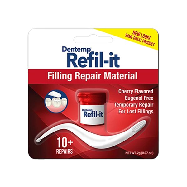 DENTEMP - Refil-It - Dental Repair Kit - Temporary Tooth Filling - Cherry Flavored - Easy to Use - 10+ Repairs - Eugenol Free - Long-Lasting Dental Cement - Tooth Pain Relief - Ideal for Travel - 3g