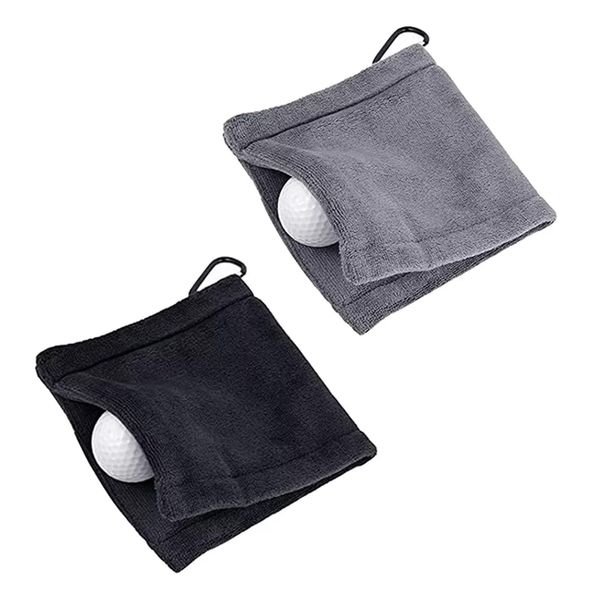 Golf Towel, Golf Ball Cleaner with Carabiner, Convenient, Extra Fine Fiber, Ball Wipe, Clean, Pack of 2 (Black+Gray)