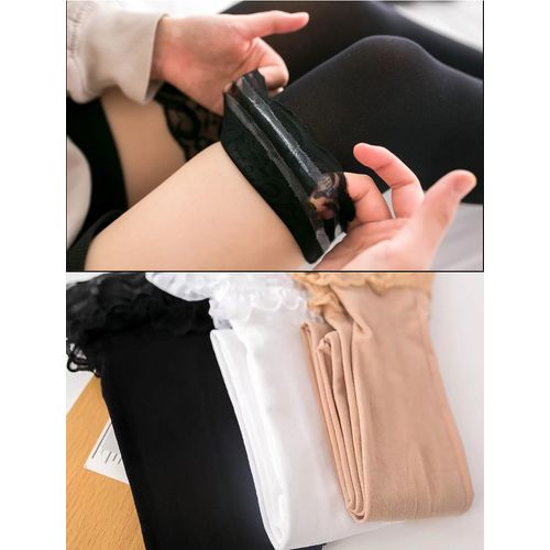 SHUCLASS Knee High Socks, Knee High Socks, with Lace, Lolita Style, Cute, For Cosplay and Uniforms, Over the Knee Socks, For School Commutes, Below The Knee Socks, Beautiful Leg Socks, Socks, white with lace