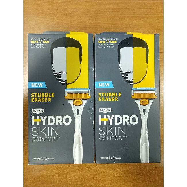 2Pk Schick Hydro Skin Comfort Stubble Eraser, 1 Razor Handle + 2 Cartridges E4E