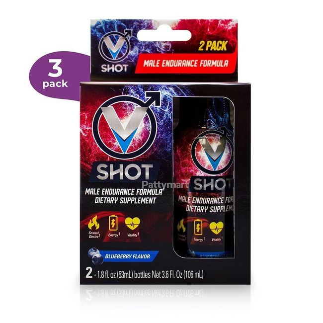 V Shot Male Endurance (2 Bottles per Box) Strength Booster Supplement 3 Pack